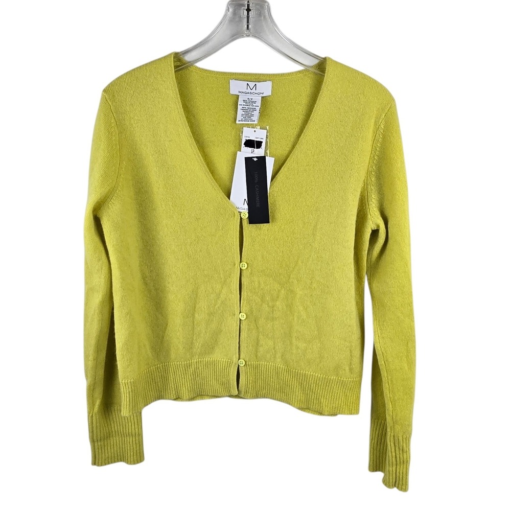 Magaschoni 100% Cashmere Soft Lime Cardigan Sweater Women's Small NWT $245